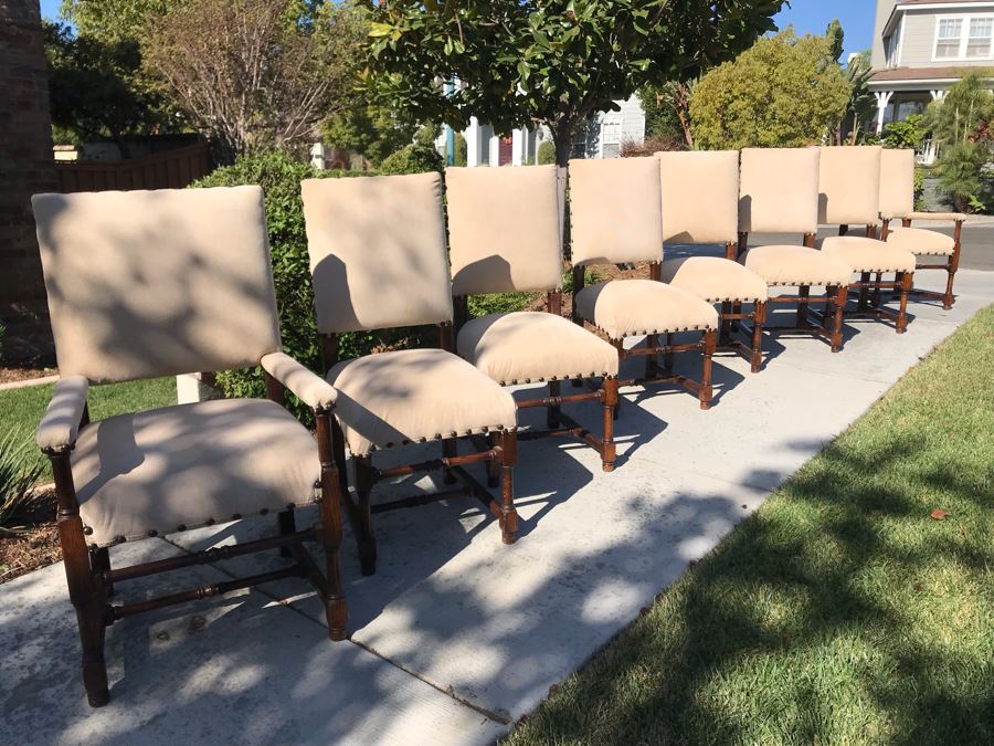LAST MINUTE ADD - (8) Elegantly Upholstered Wooden Dining Chairs (2 Are Armchairs) - CE