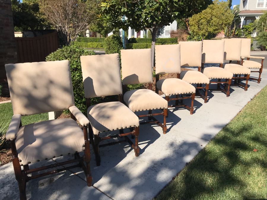 LAST MINUTE ADD - (8) Elegantly Upholstered Wooden Dining Chairs (2 Are Armchairs) - CE [Photo 2]