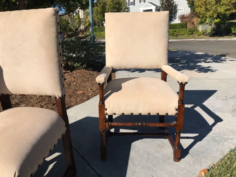 LAST MINUTE ADD - (8) Elegantly Upholstered Wooden Dining Chairs (2 Are Armchairs) - CE [Photo 5]