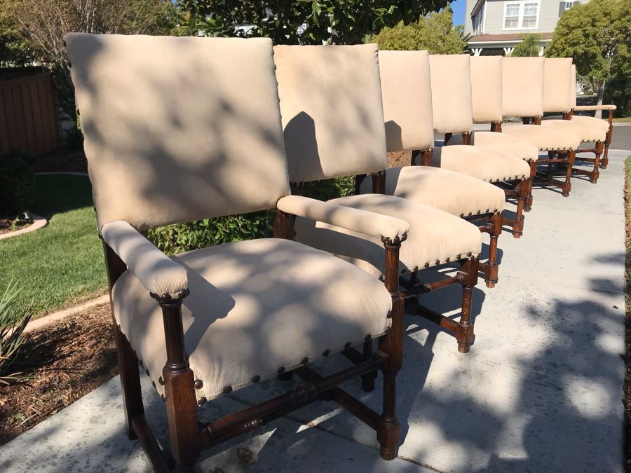 LAST MINUTE ADD - (8) Elegantly Upholstered Wooden Dining Chairs (2 Are Armchairs) - CE [Photo 3]