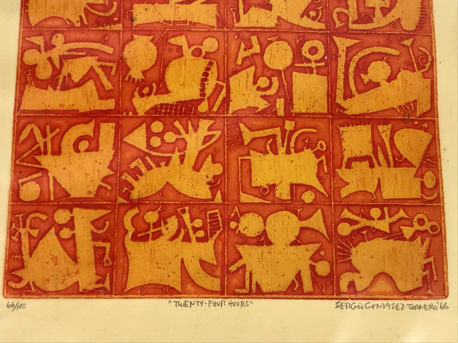 Sergio Gonzalez-Tornero (b. 1927) Chilean / American School Hand Signed 'Twenty-Four Hours' Lithograph 66 Of 100 16 X 18.5 [Photo 5]