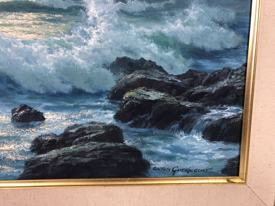 Original Oil Painting By Anton Gutknecht (1907-1988) Seascape Painting 26 X 18 [Photo 6]