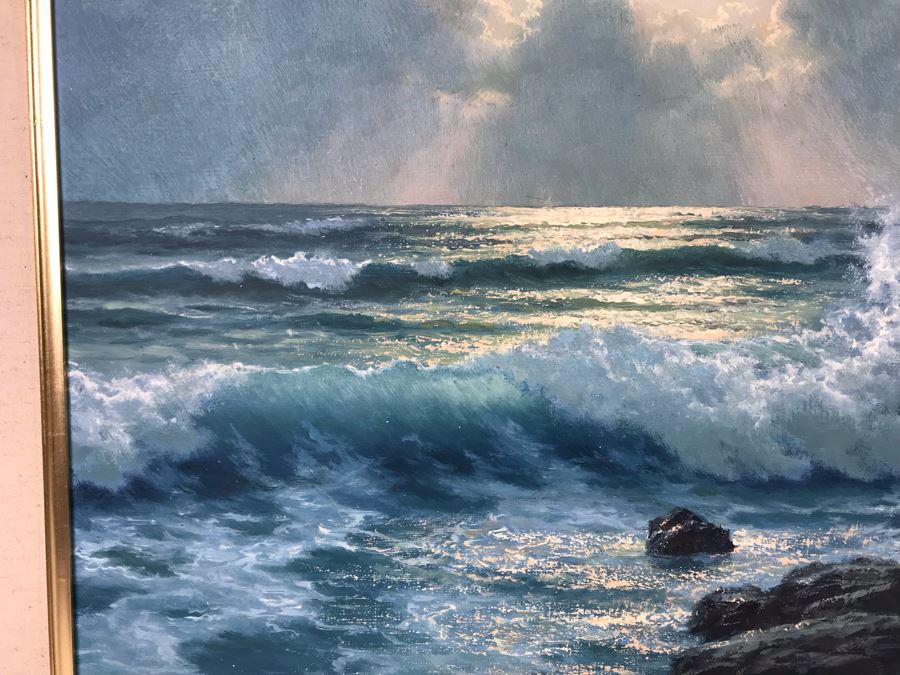Original Oil Painting By Anton Gutknecht (1907-1988) Seascape Painting 26 X 18 [Photo 7]
