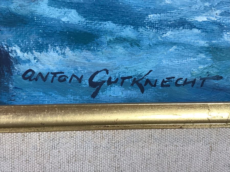 Original Oil Painting By Anton Gutknecht (1907-1988) Seascape Painting 26 X 18 [Photo 9]