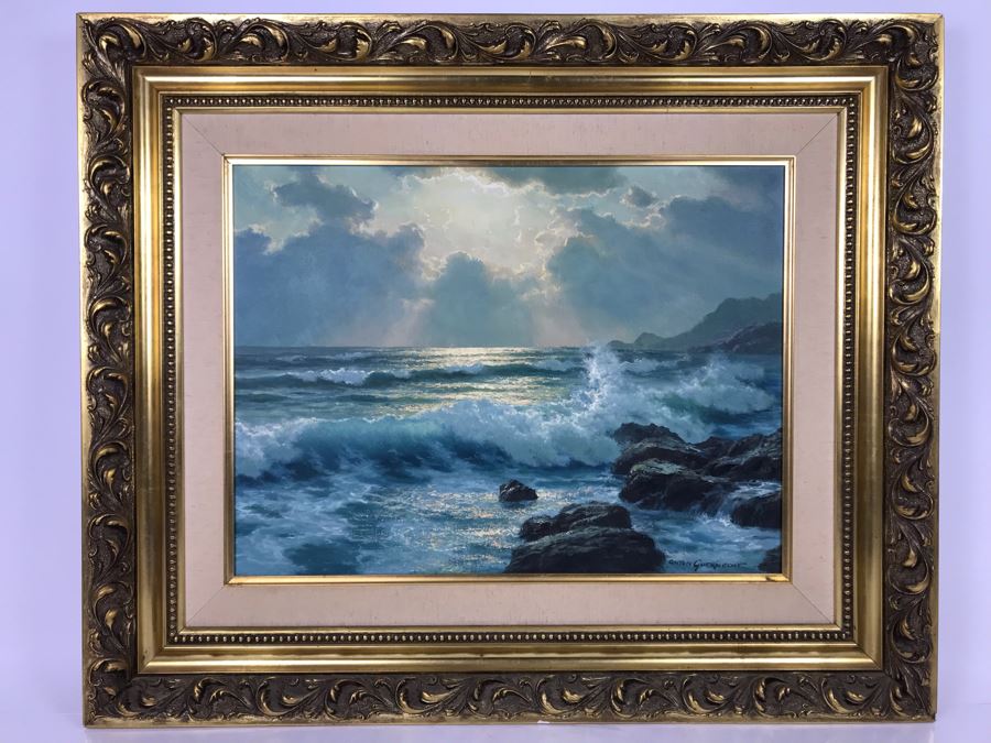 Original Oil Painting By Anton Gutknecht (1907-1988) Seascape Painting 26 X 18 [Photo 2]