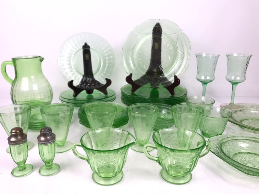 Collection Of Green Uranium Vaseline Glass