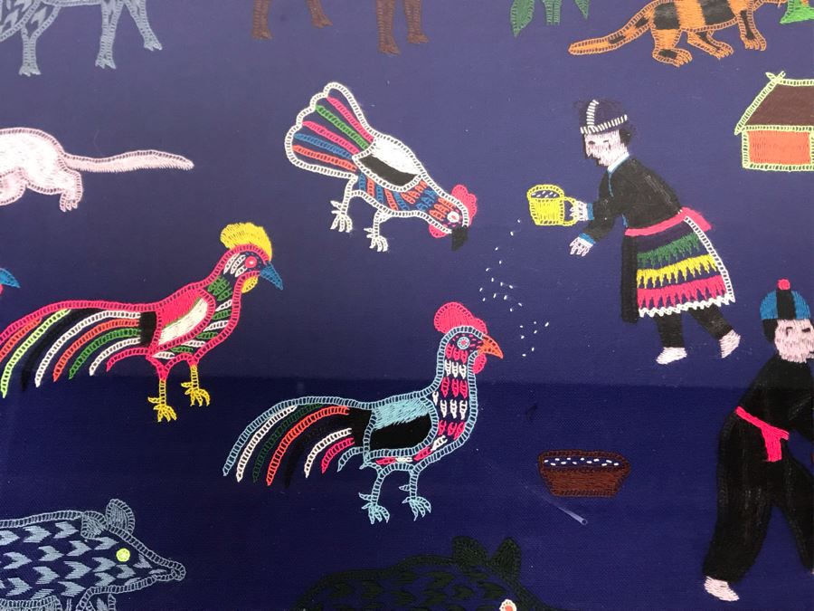 Large South American Folk Art Embroidery With Animals And Figures 52 X 43 [Photo 4]