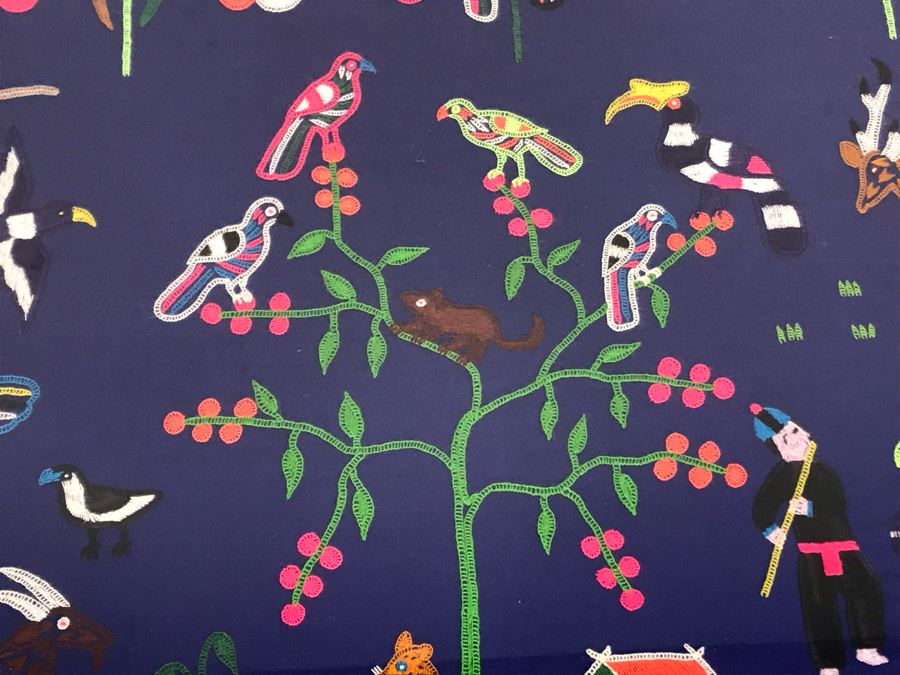 Large South American Folk Art Embroidery With Animals And Figures 52 X 43 [Photo 11]