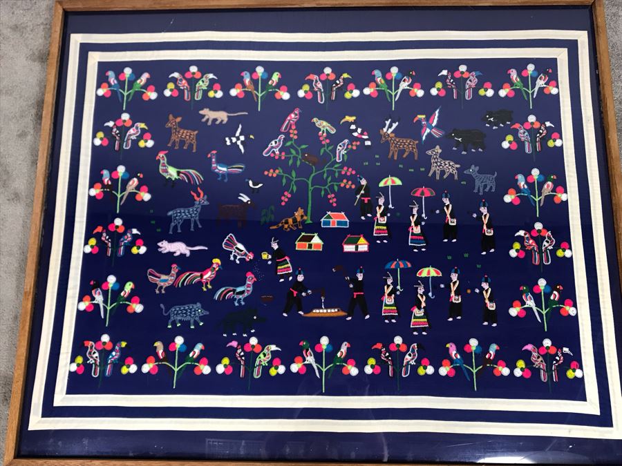 Large South American Folk Art Embroidery With Animals And Figures 52 X 43 [Photo 3]