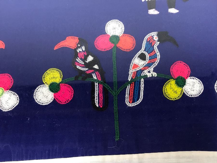 Large South American Folk Art Embroidery With Animals And Figures 52 X 43 [Photo 7]