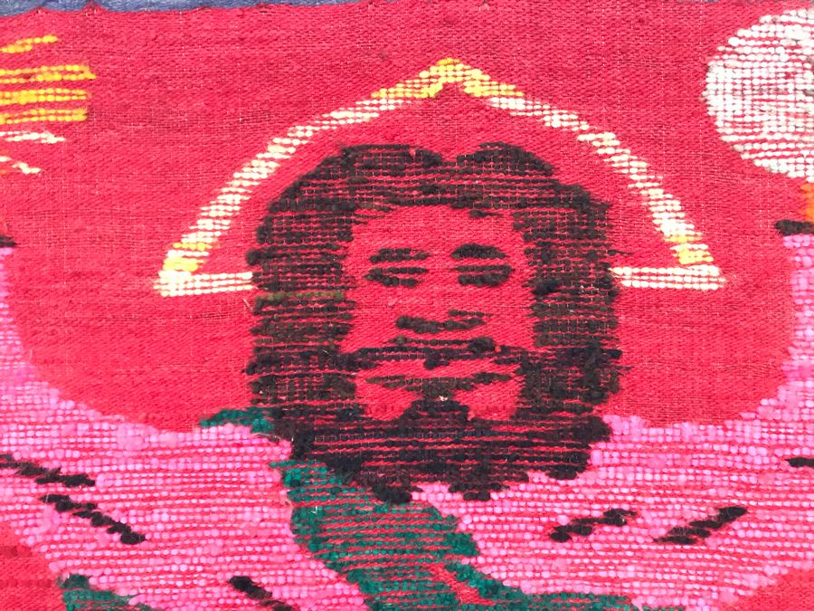 Woven Tapestry On Board Of Jesus Christ Hold Sun In One Hand And Yin And Yang Symbol In Other Hand 35W X 40H [Photo 6]