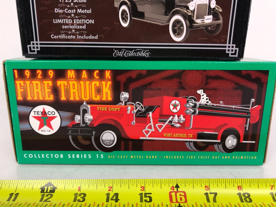 New Old Stock Havoline Ertl Collectibles Limited Edition 1927 Graham Panel Delivery Truck Bank And Texaco 1929 Mack Fire Truck Die Cast Metal Bank [Photo 2]