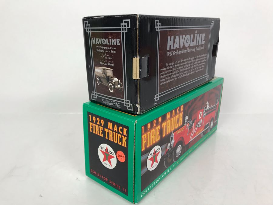 New Old Stock Havoline Ertl Collectibles Limited Edition 1927 Graham Panel Delivery Truck Bank And Texaco 1929 Mack Fire Truck Die Cast Metal Bank [Photo 6]