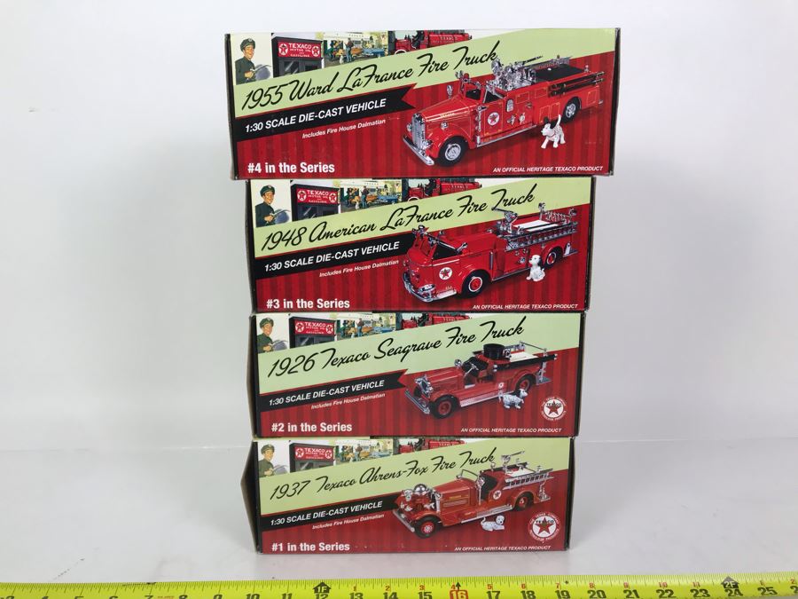 New Old Stock Texaco Cast Iron Fire Trucks #1-4 In Series [Photo 1]