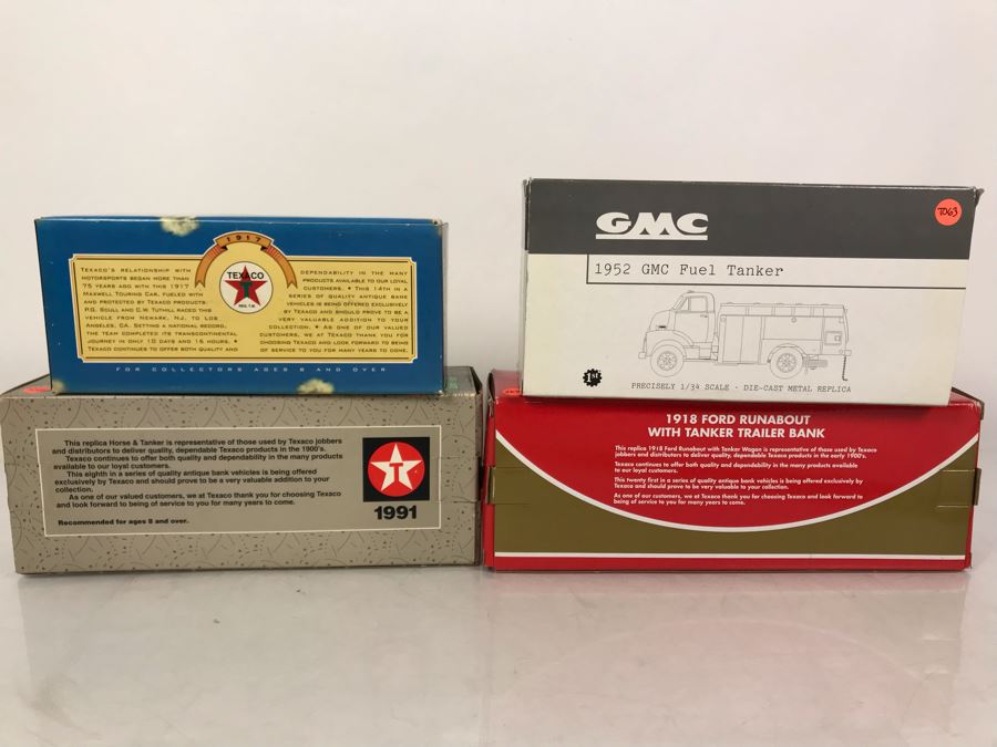 New Old Stock (3) Texaco Cast Iron Banks And (1) 1952 GMC Fuel Tanker [Photo 6]