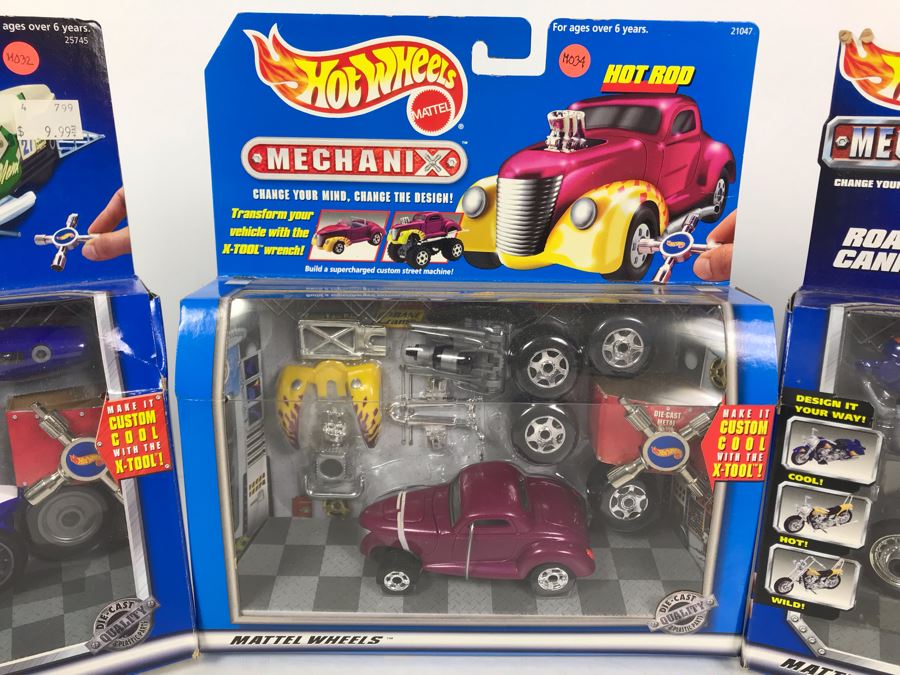 (3) New Old Stock Mattel Hot Wheels Mechanix: Hot Rod, Road Cannibal Motorcycle, Rocket Cycle - These Items Prototyped By Client [Photo 3]