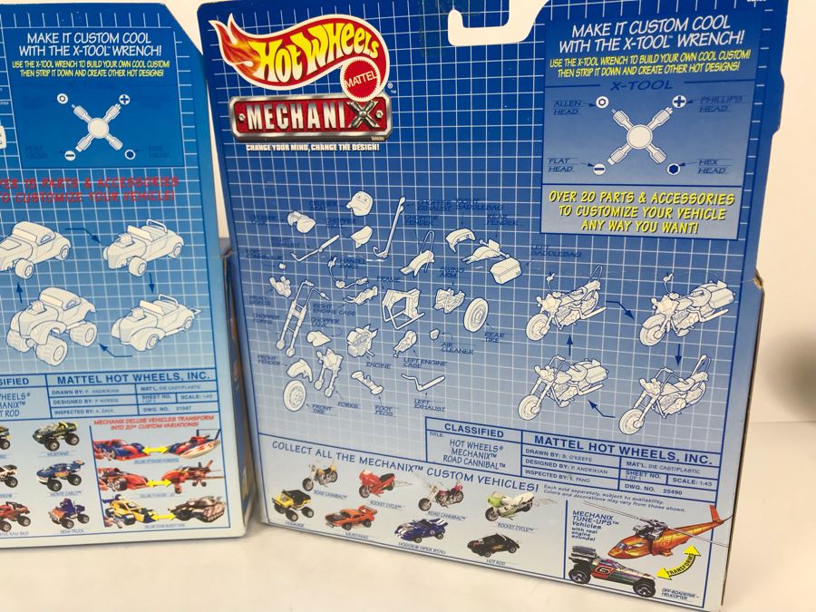 (3) New Old Stock Mattel Hot Wheels Mechanix: Hot Rod, Road Cannibal Motorcycle, Rocket Cycle - These Items Prototyped By Client [Photo 25]
