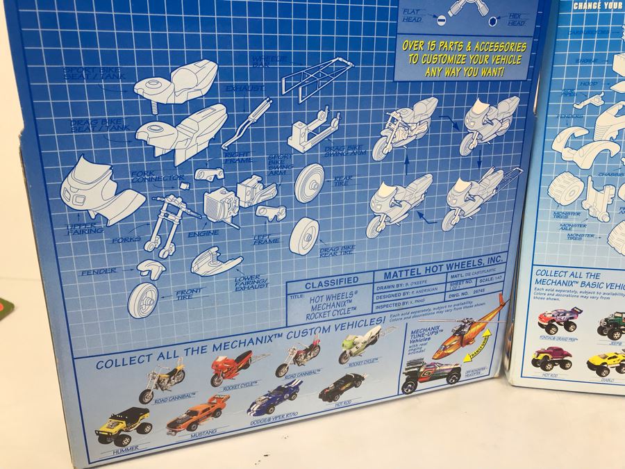 (3) New Old Stock Mattel Hot Wheels Mechanix: Hot Rod, Road Cannibal Motorcycle, Rocket Cycle - These Items Prototyped By Client [Photo 26]