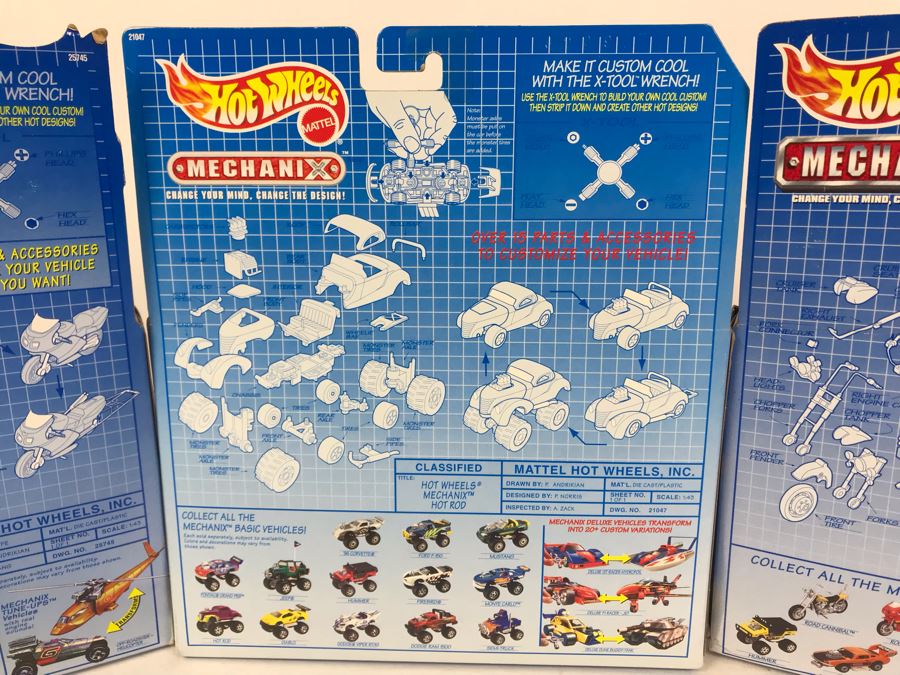 (3) New Old Stock Mattel Hot Wheels Mechanix: Hot Rod, Road Cannibal Motorcycle, Rocket Cycle - These Items Prototyped By Client [Photo 24]