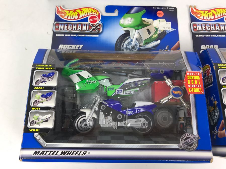 (3) New Old Stock Mattel Hot Wheels Mechanix: Hot Rod, Road Cannibal Motorcycle, Rocket Cycle - These Items Prototyped By Client [Photo 14]
