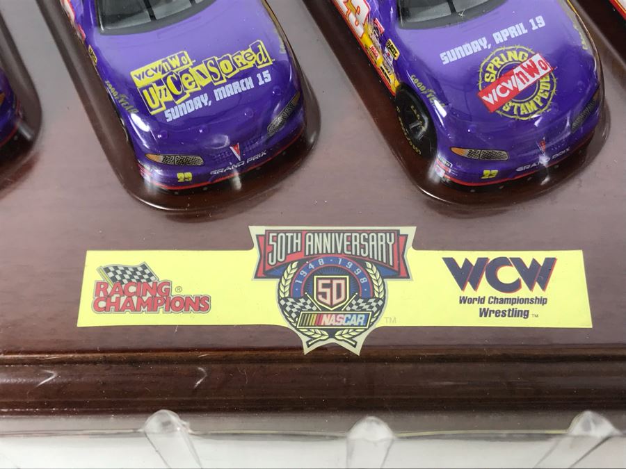 50th Anniversary Of NASCAR Racing Champions Cars WCW World Championship Wrestling 12 Cars With Wooden Display Base And Box [Photo 4]