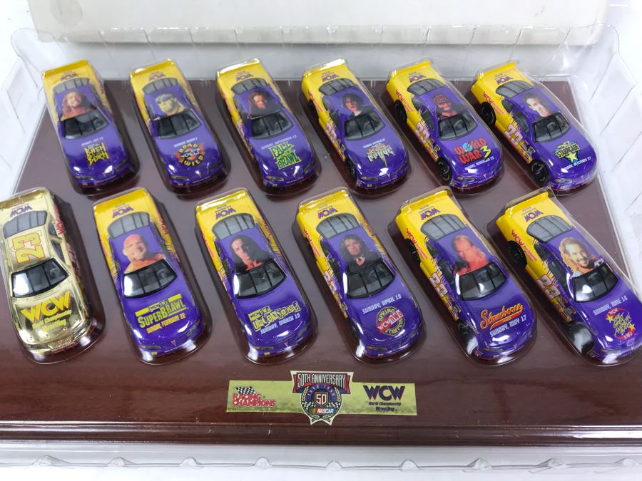 50th Anniversary Of NASCAR Racing Champions Cars WCW World Championship Wrestling 12 Cars With Wooden Display Base And Box [Photo 3]