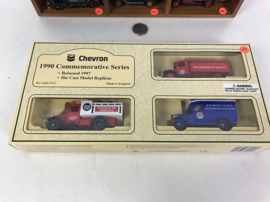 Chevron 1991 Commemorative Series Cars With Wooden Display Case And 1990 Chevron Commemorative Series Cars Made In England Lledo PLC [Photo 9]