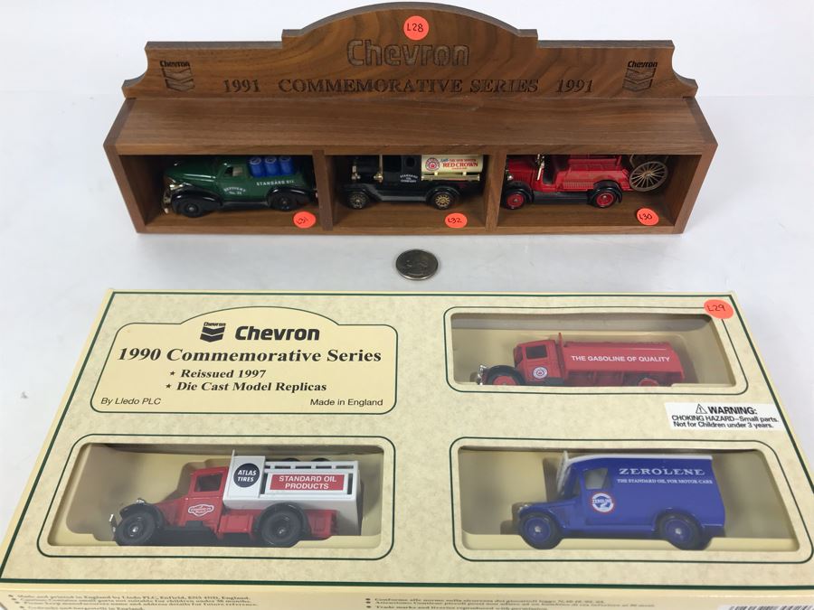Chevron 1991 Commemorative Series Cars With Wooden Display Case And 1990 Chevron Commemorative Series Cars Made In England Lledo PLC [Photo 3]