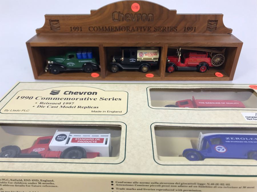 Chevron 1991 Commemorative Series Cars With Wooden Display Case And 1990 Chevron Commemorative Series Cars Made In England Lledo PLC
