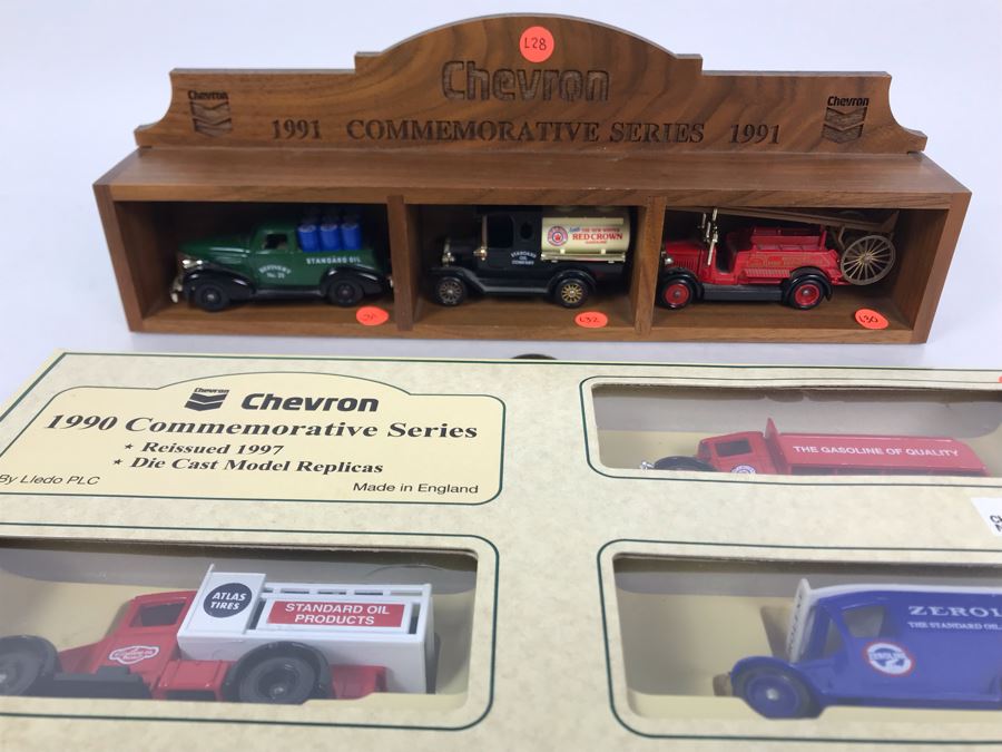 Chevron 1991 Commemorative Series Cars With Wooden Display Case And 1990 Chevron Commemorative Series Cars Made In England Lledo PLC [Photo 2]