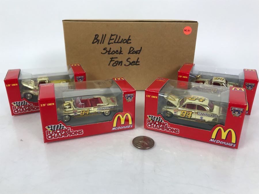 Rare Bill Elliot Stock Rod Fan Set With (4) Gold Cars [Photo 2]
