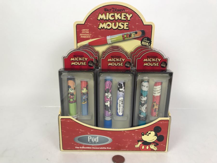 Collectible Walt Disney's Mickey Mouse Pod Pens - 12 Pens Total With Store Merchandiser [Photo 1]