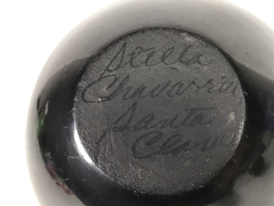 Vintage Santa Clara Black Pottery Jar Pot By Native American Stella Chavarria 5 X 3.75 [Photo 12]