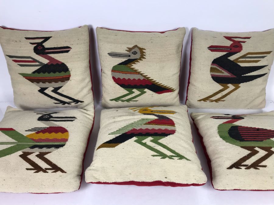 Set Of (6) Peruvian Textile Hand Knotted Throw Pillows 13.5 X 13.5 [Photo 1]