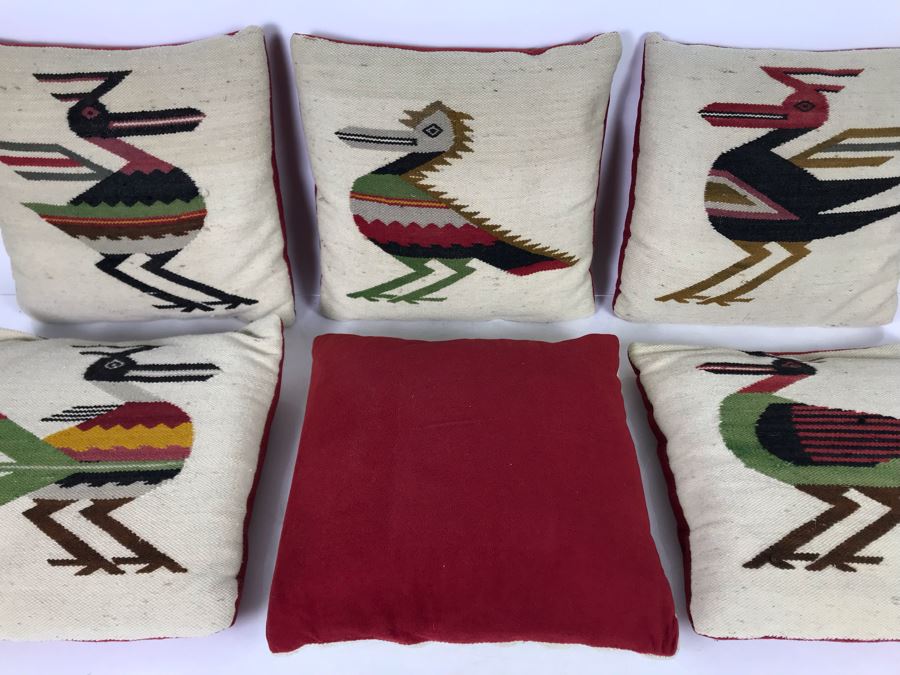 Set Of (6) Peruvian Textile Hand Knotted Throw Pillows 13.5 X 13.5 [Photo 9]