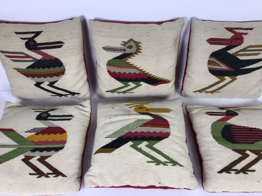 Set Of (6) Peruvian Textile Hand Knotted Throw Pillows 13.5 X 13.5 [Photo 2]