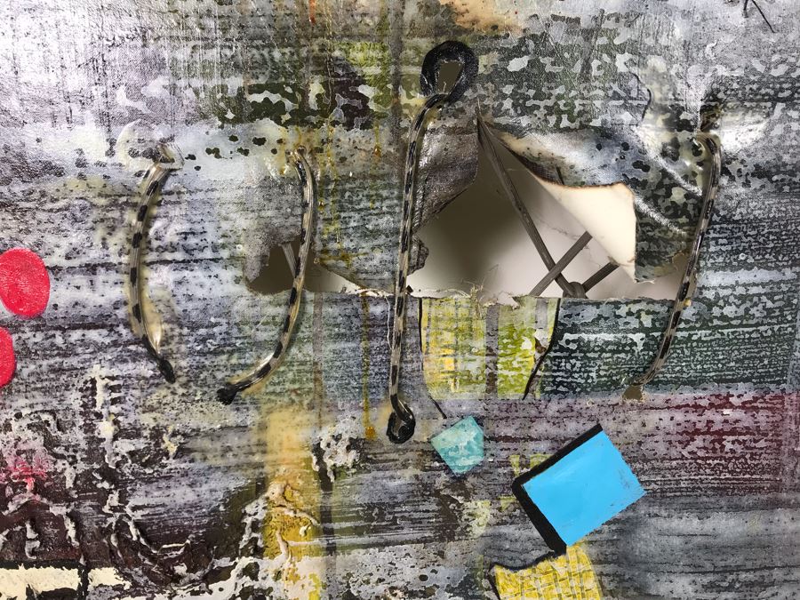 Original Signed Mixed Media Artwork By Iraqi Artist 24 X 30 (Holes / Burns In Canvas Art Intentional) [Photo 11]