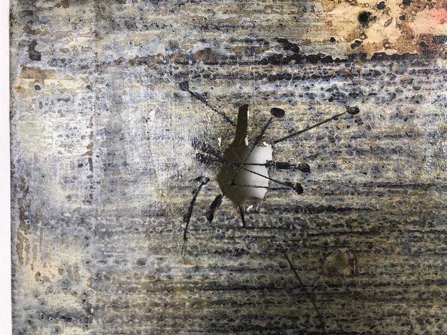 Original Signed Mixed Media Artwork By Iraqi Artist 24 X 30 (Holes / Burns In Canvas Art Intentional) [Photo 5]