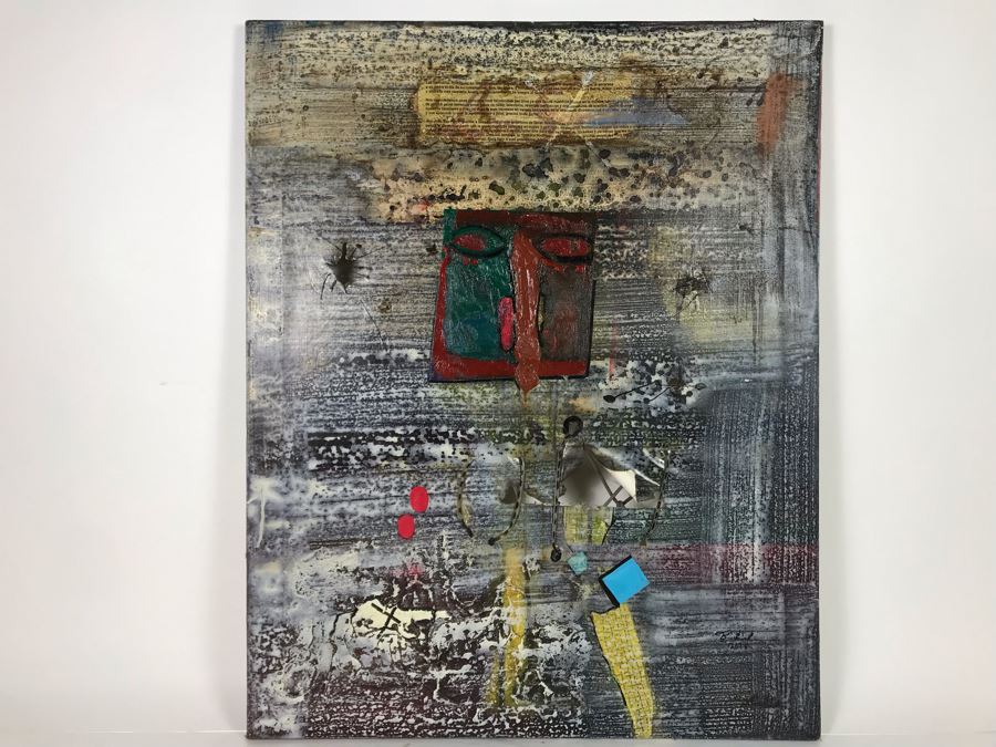 Original Signed Mixed Media Artwork By Iraqi Artist 24 X 30 (Holes / Burns In Canvas Art Intentional) [Photo 1]