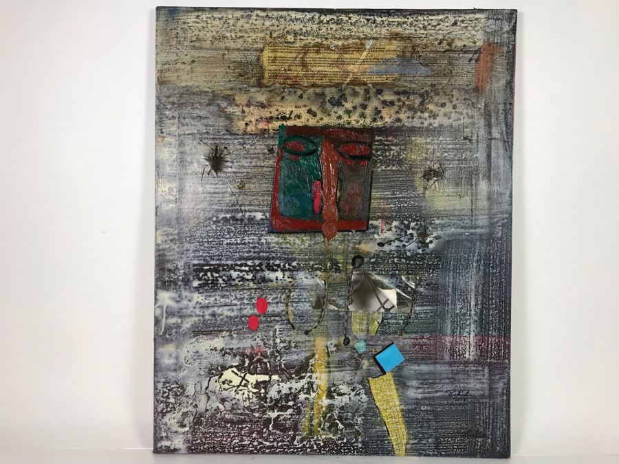 Original Signed Mixed Media Artwork By Iraqi Artist 24 X 30 (Holes / Burns In Canvas Art Intentional) [Photo 2]