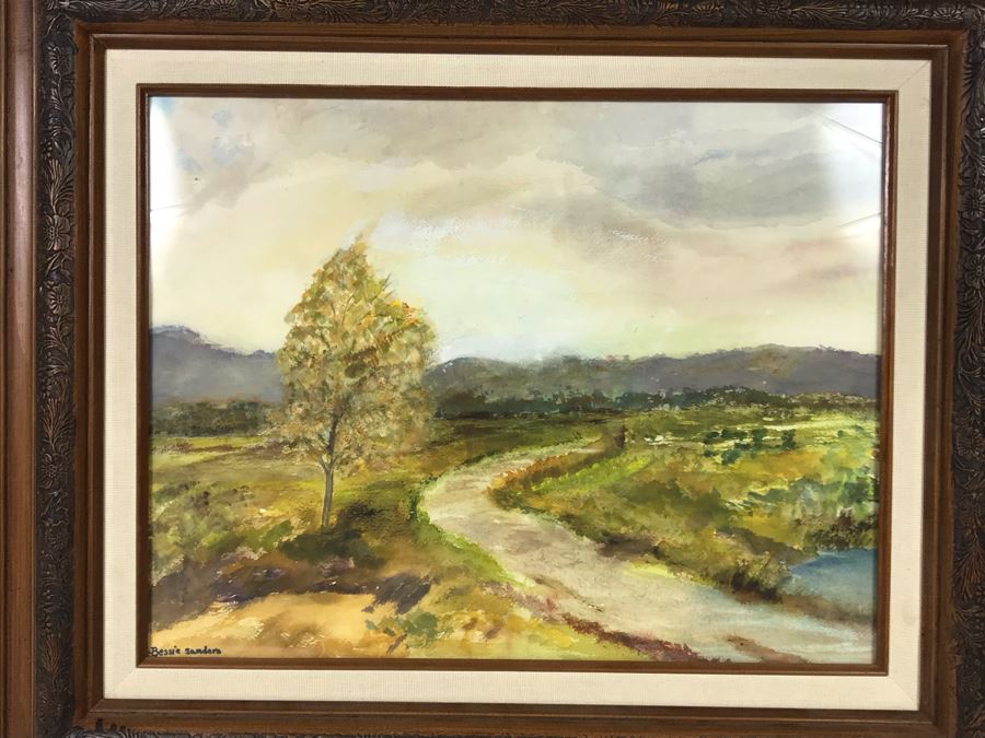 Original Signed Watercolor Plein Air Painting By Bessie Sanders 24 X 20