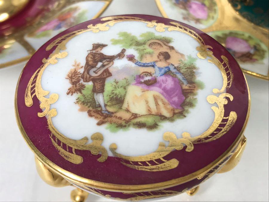 Limoges France Footed Trinket Box And (3) European Demitasse Cups And Saucers [Photo 4]