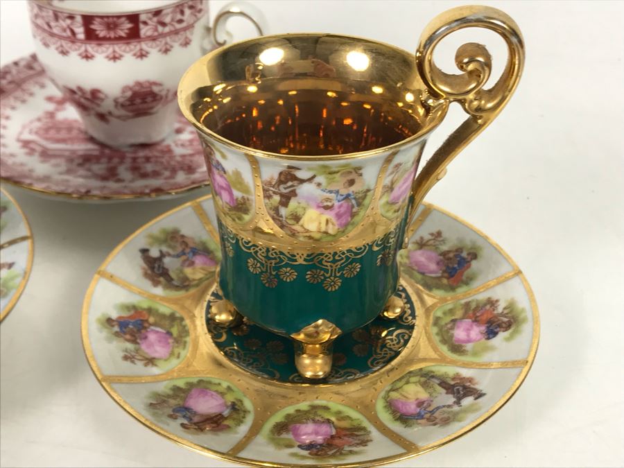 Limoges France Footed Trinket Box And (3) European Demitasse Cups And Saucers [Photo 9]