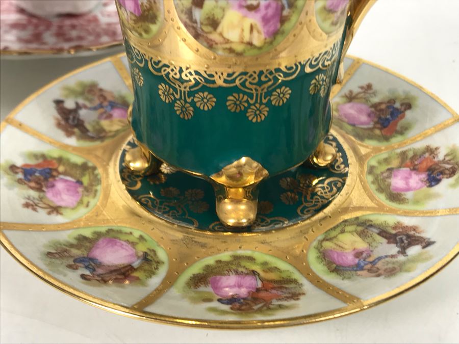 Limoges France Footed Trinket Box And (3) European Demitasse Cups And Saucers [Photo 10]