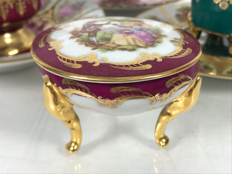 Limoges France Footed Trinket Box And (3) European Demitasse Cups And Saucers [Photo 5]