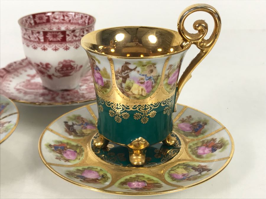 Limoges France Footed Trinket Box And (3) European Demitasse Cups And Saucers [Photo 8]