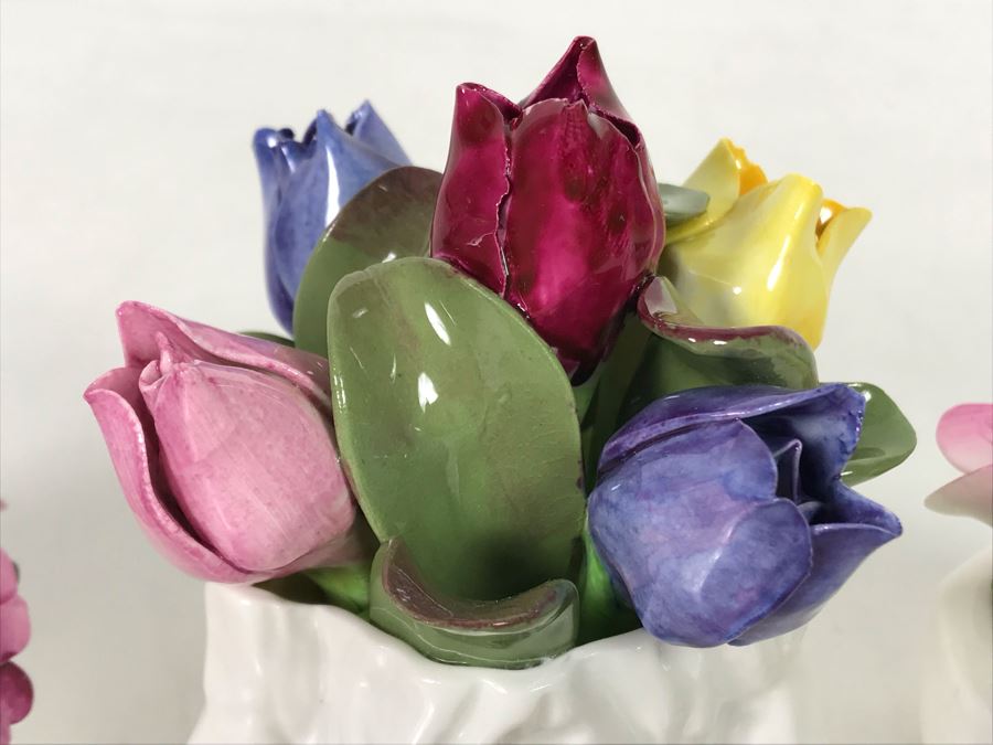 Aynsley Hand Modelled Hand Painted Flowers Sculptures - 2 With Original Tags [Photo 4]