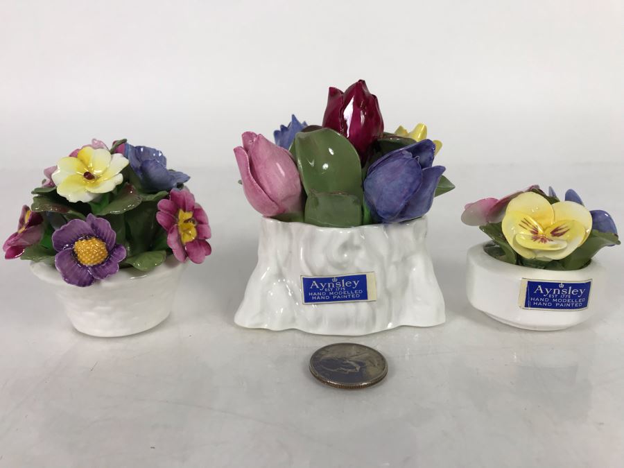 Aynsley Hand Modelled Hand Painted Flowers Sculptures - 2 With Original Tags [Photo 1]