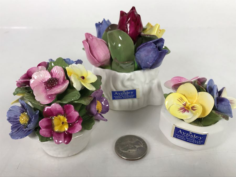 Aynsley Hand Modelled Hand Painted Flowers Sculptures - 2 With Original Tags [Photo 18]