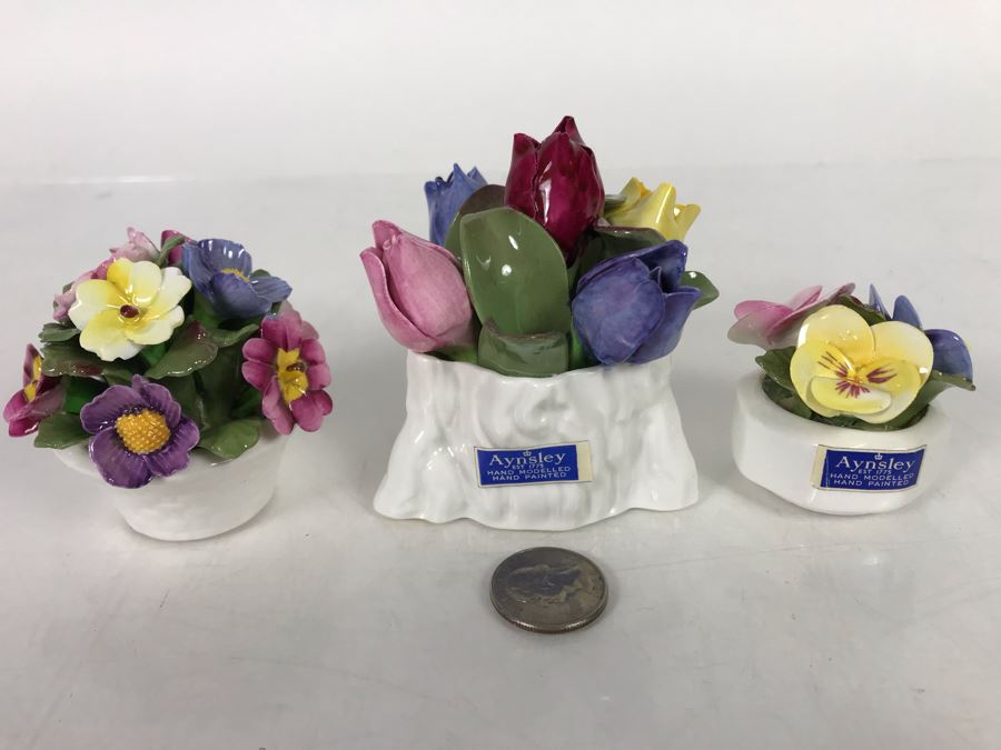 Aynsley Hand Modelled Hand Painted Flowers Sculptures - 2 With Original Tags [Photo 2]